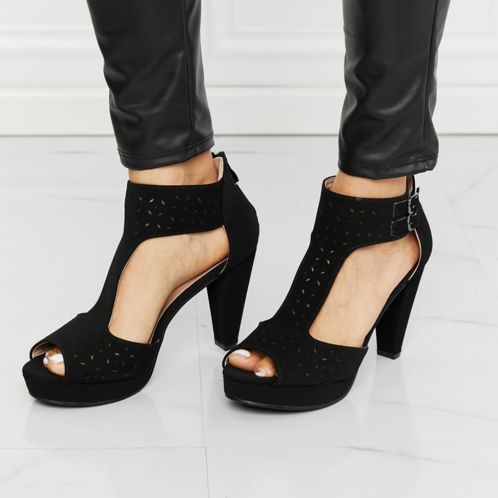 Forever Link Jive With Me Laser Cut Peep Toe T-Strap Heels